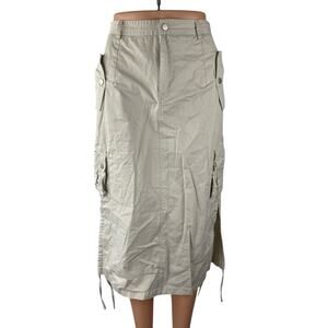 Mirror Women's Beige High Rise Tie Slit Midi Straight Utility Cargo Skirt Size S